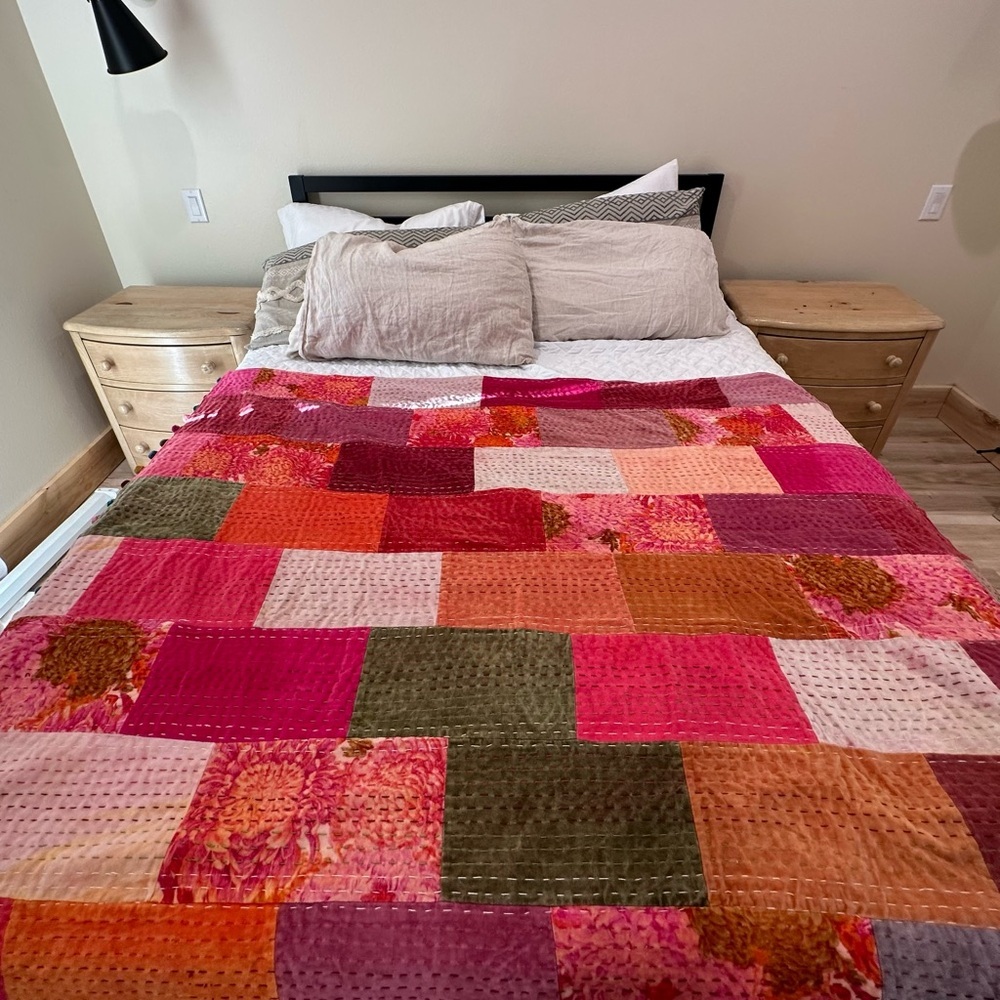 Handmade Pink & Orange Patchwork Throw Blanket - Unbranded